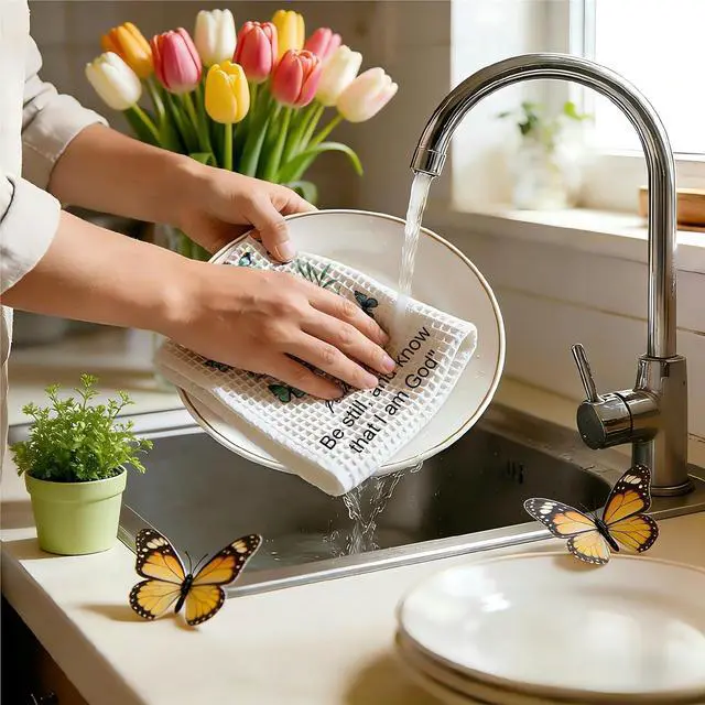 Alt view image 5 of 6 - Christian Floral Kitchen Towels, Vintage Wildflower Hymn Tea Dish Towel, 17