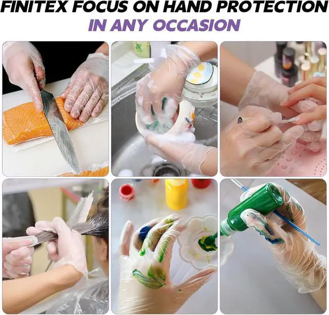 Alt view image 4 of 7 - FINITEX Clear Vinyl Gloves Disposable Food Safe Exam Gloves Box of 100/1000