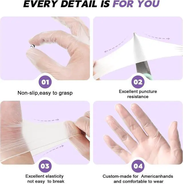 Alt view image 6 of 7 - FINITEX Clear Vinyl Gloves Disposable Food Safe Exam Gloves Box of 100/1000