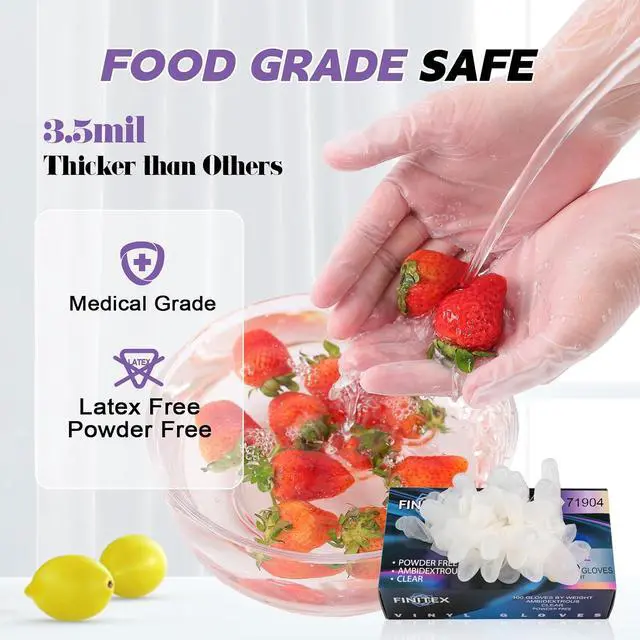 Alt view image 5 of 7 - FINITEX Clear Vinyl Gloves Disposable Food Safe Exam Gloves Box of 100/1000
