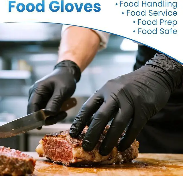 Alt view image 2 of 7 - Borje Nitrile Gloves Medium, 100 Count Disposable Gloves, Black, Latex-Free Powder-Free, Medical Exam, Food Safe, Cleaning, Cooking