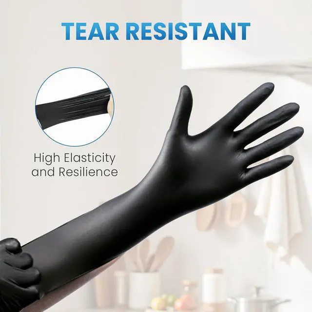 Alt view image 3 of 7 - Borje Nitrile Gloves Medium, 100 Count Disposable Gloves, Black, Latex-Free Powder-Free, Medical Exam, Food Safe, Cleaning, Cooking