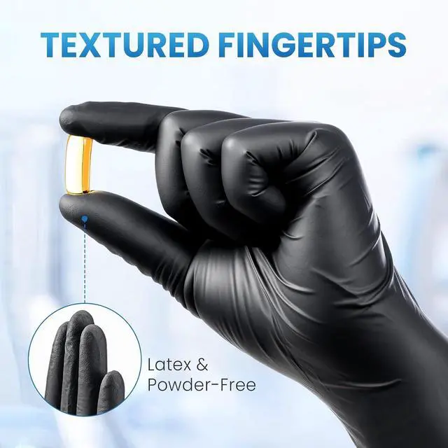 Alt view image 4 of 7 - Borje Nitrile Gloves Medium, 100 Count Disposable Gloves, Black, Latex-Free Powder-Free, Medical Exam, Food Safe, Cleaning, Cooking