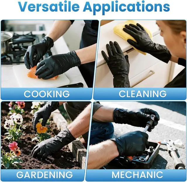 Alt view image 6 of 7 - Borje Nitrile Gloves Medium, 100 Count Disposable Gloves, Black, Latex-Free Powder-Free, Medical Exam, Food Safe, Cleaning, Cooking