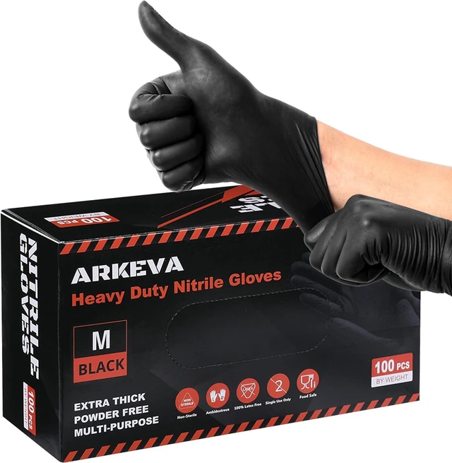 Main image of ARKEVA Black Nitrile Disposable Gloves 6 Mil. Chemical Resistance, Tear-Resistance, Latex & Powder Free