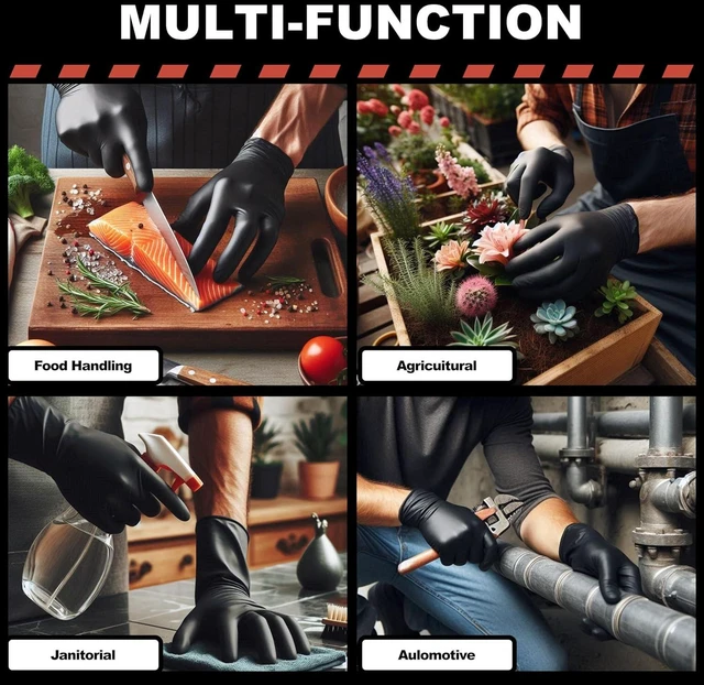 Alt view image 2 of 7 - ARKEVA Black Nitrile Disposable Gloves 6 Mil. Chemical Resistance, Tear-Resistance, Latex & Powder Free