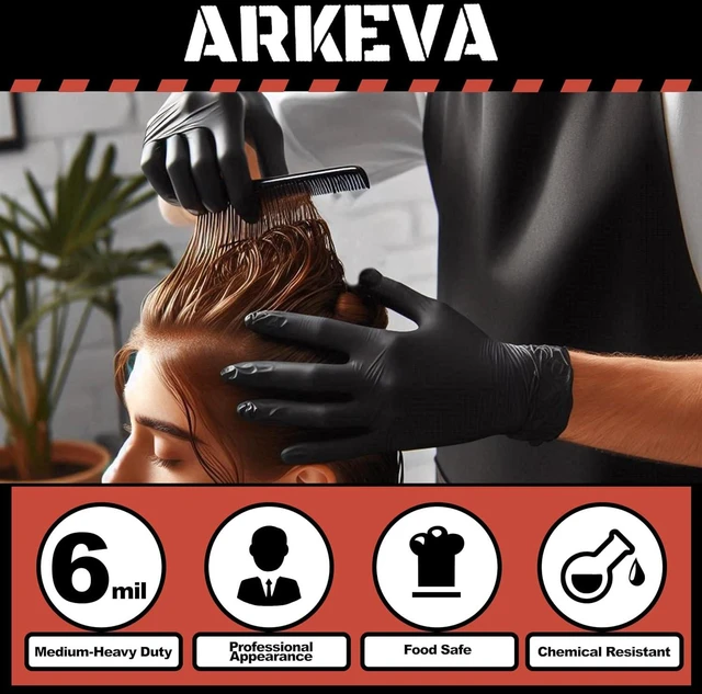 Alt view image 4 of 7 - ARKEVA Black Nitrile Disposable Gloves 6 Mil. Chemical Resistance, Tear-Resistance, Latex & Powder Free