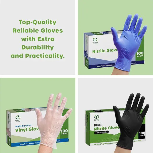 Alt view image 7 of 7 - Comfy Package Synthetic Vinyl Blend Disposable Plastic Gloves Non-Sterile, Powder & Latex Free