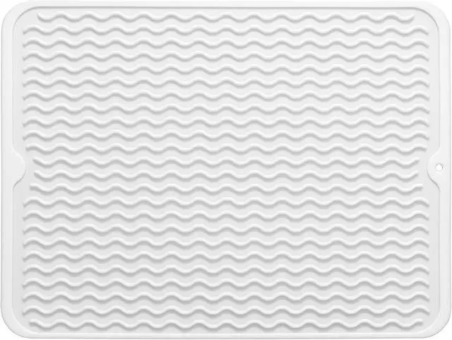 Main image of MicoYang Silicone Dish Drying Mat Quick-Dry Ridges Counter & Sink Pad, Heat-Resistant Trivet to 450°F, Non-Slip & Dishwasher Safe, Roll-Up Storage, 18 Colors & 9 Sizes (White, 16"×12")