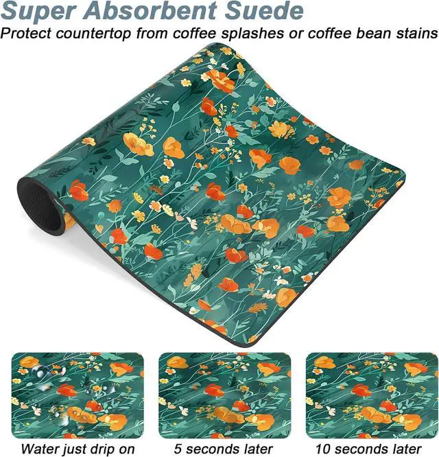 Alt view image 3 of 7 - Rnivvi Coffee Mat, 12" x 19" Cute Coffee Bar Mats for Espresso Machine Station Accessories and Organizer, Hide Stain Rubber Backed Absorbent Dish Drying Pad for Kitchen Counter, Gentle Forest Flowers