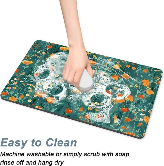 Alt view image 5 of 7 - Rnivvi Coffee Mat, 12" x 19" Cute Coffee Bar Mats for Espresso Machine Station Accessories and Organizer, Hide Stain Rubber Backed Absorbent Dish Drying Pad for Kitchen Counter, Gentle Forest Flowers
