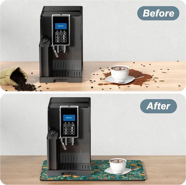 Alt view image 6 of 7 - Rnivvi Coffee Mat, 12" x 19" Cute Coffee Bar Mats for Espresso Machine Station Accessories and Organizer, Hide Stain Rubber Backed Absorbent Dish Drying Pad for Kitchen Counter, Gentle Forest Flowers