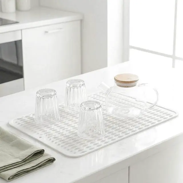 Alt view image 6 of 7 - MicoYang Silicone Dish Drying Mat Quick-Dry Ridges Counter & Sink Pad, Heat-Resistant Trivet to 450°F, Non-Slip & Dishwasher Safe, Roll-Up Storage, 18 Colors & 9 Sizes (White, 16"×12")