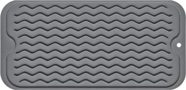Main image of Silicone Dish Drying Mat, Non-Slip Easy Clean Sink Mat Large Heat-resistant Dish Drainer Mat for Kitchen Counter, Sink, Refrigerator or Drawer liner (12" x 6", GREY)