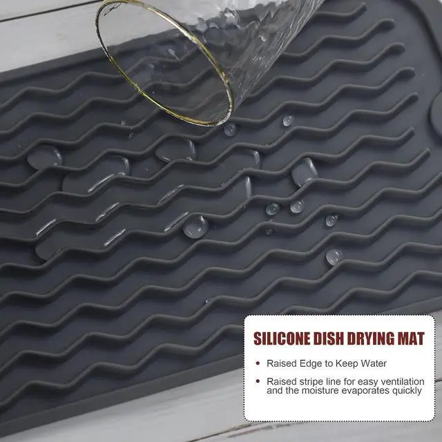 Alt view image 4 of 7 - Silicone Dish Drying Mat, Non-Slip Easy Clean Sink Mat Large Heat-resistant Dish Drainer Mat for Kitchen Counter, Sink, Refrigerator or Drawer liner (12" x 6", GREY)