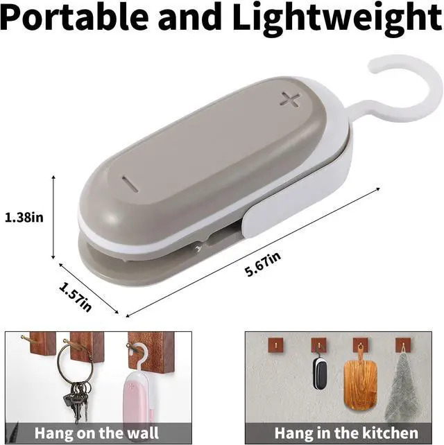 Alt view image 3 of 6 - Mini Bag Sealer, 3 Packs Portable Heat Vacuum Sealers, Chip Bag Sealer with Cutter 2 in 1 Heat Sealer Food Sealer Bag Resealer Handheld with Hook for Plastic Bags Food Storage