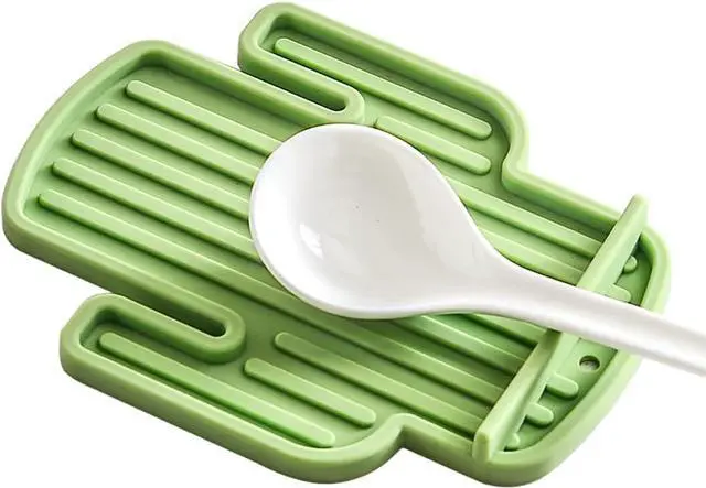 Main image of Kitchen Silicone Cute Spoons Rest for Stove Top - BPA-Free, Heat-Resistant Cactus Spoon Holder for Countertop Funny Utensils Rest (1, Green)
