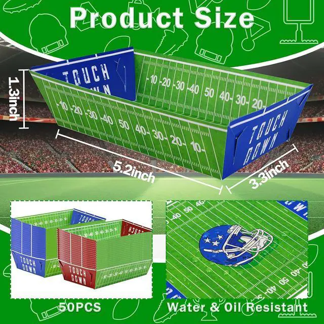 Alt view image 2 of 7 - 50 Pack Football Party Decorations Paper Food Trays - Helmet Movie Night Supplies Serving Plates for Super Football Bowl Birthday Disposable Decor