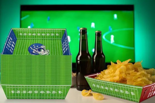 Alt view image 3 of 7 - 50 Pack Football Party Decorations Paper Food Trays - Helmet Movie Night Supplies Serving Plates for Super Football Bowl Birthday Disposable Decor