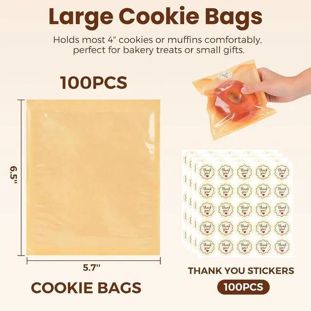 Alt view image 2 of 7 - 100Pcs Cookie Bags with Seal, Premium Cookie Packaging Bag SFIUYLB