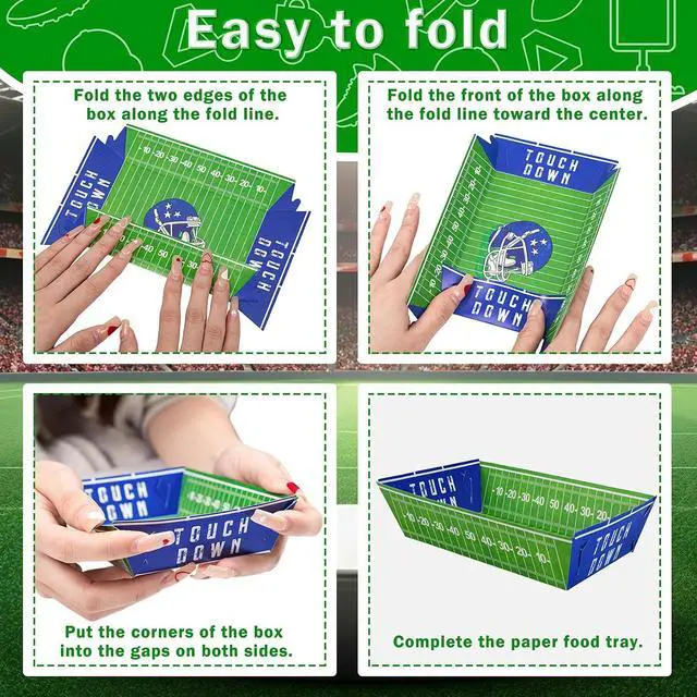 Alt view image 6 of 7 - 50 Pack Football Party Decorations Paper Food Trays - Helmet Movie Night Supplies Serving Plates for Super Football Bowl Birthday Disposable Decor