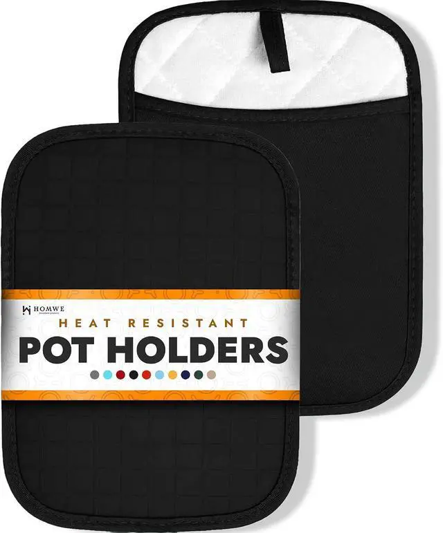 Main image of Silicone Kitchen Pot Holders with Pockets, 2 Pc Set Trivet, Steam and Heat Resistant Hand and Countertop Protection Hot Pads, Non-Slip Grip potholders, Terrycloth Interior Lining, Black