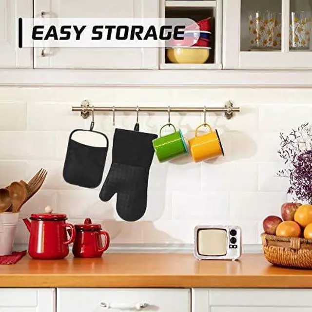 Alt view image 3 of 5 - Silicone Kitchen Pot Holders with Pockets, 2 Pc Set Trivet, Steam and Heat Resistant Hand and Countertop Protection Hot Pads, Non-Slip Grip potholders, Terrycloth Interior Lining, Black