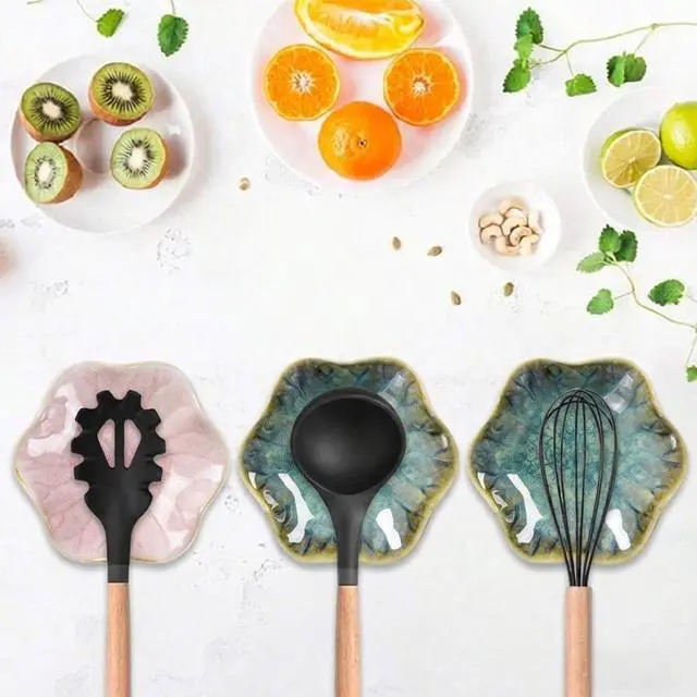 Alt view image 5 of 7 - Coffee Spoon Rest for Coffee Bar, Small Ceramic Spoon Rest for Stove Top, 4.21 Inches Lotus-Leaf Spoon Holder for Kitchen Counter, Utensil Rest Spatula Rest Ladle Holder Tong Rest