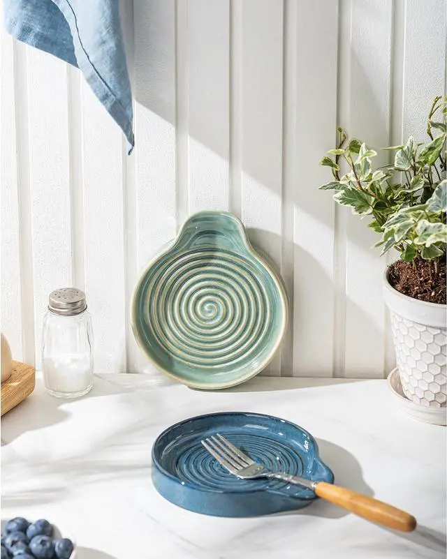 Alt view image 2 of 7 - Spoon Rest, 5.5 Inch Ceramic Spoon Holder for Kitchen Counter, Coffee Spoon Rest for Stove, Cooking Spoon Holder, Utensil Rest for Cooking, Forest Green