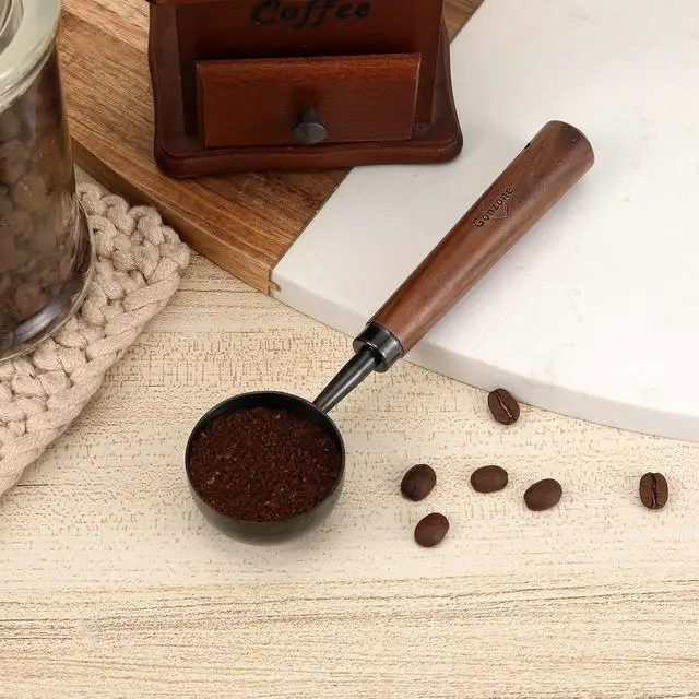 Alt view image 2 of 6 - Vintage Coffee Measuring Spoon - 304 Stainless Steel,Coffee Scoop, 10g Capacity, Walnut Handle - Perfect for Coffee, Tea, and More (Gunmetal)