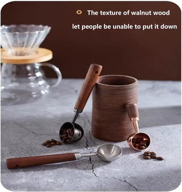 Alt view image 3 of 6 - Vintage Coffee Measuring Spoon - 304 Stainless Steel,Coffee Scoop, 10g Capacity, Walnut Handle - Perfect for Coffee, Tea, and More (Gunmetal)
