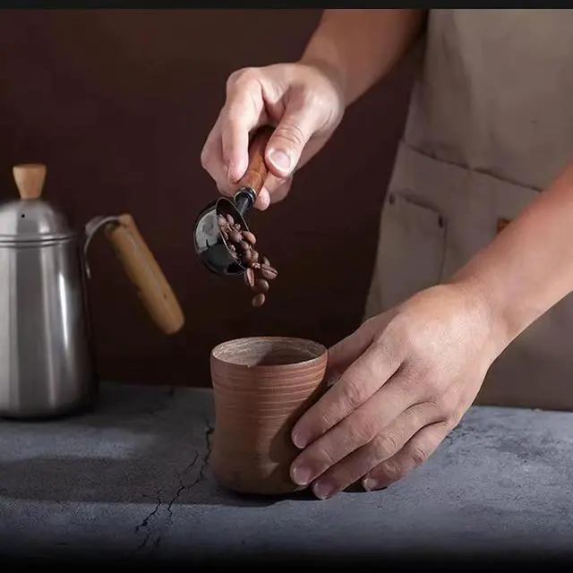 Alt view image 4 of 6 - Vintage Coffee Measuring Spoon - 304 Stainless Steel,Coffee Scoop, 10g Capacity, Walnut Handle - Perfect for Coffee, Tea, and More (Gunmetal)