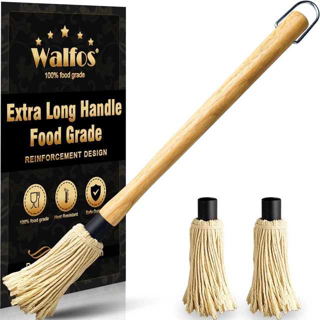 Main image of Walfos BBQ Mop Brushes for Sauce, Grilling Basting Mop Wooden Long Handle with 3 Heads, for Grilling, Barbecue, Smoking Steak (18")