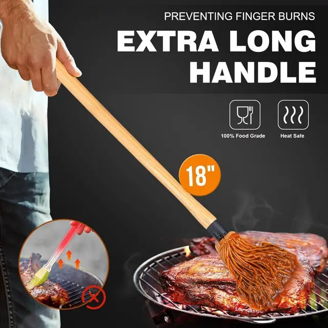 Alt view image 3 of 7 - Walfos BBQ Mop Brushes for Sauce, Grilling Basting Mop Wooden Long Handle with 3 Heads, for Grilling, Barbecue, Smoking Steak (18")