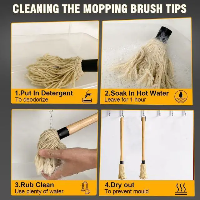 Alt view image 7 of 7 - Walfos BBQ Mop Brushes for Sauce, Grilling Basting Mop Wooden Long Handle with 3 Heads, for Grilling, Barbecue, Smoking Steak (18")