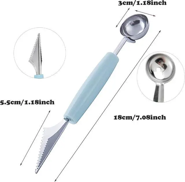 Alt view image 2 of 7 - Melon Baller, 2Pcs Double-Headed Fruit Carving Cutter Knife Cookie Scoop Fruit Decoration Tool Stainless Steel DIY Cutting Scooping Round Melon Scoop for Watermelon,Cantaloupe,Fruits,Sorbet,Ice Cream