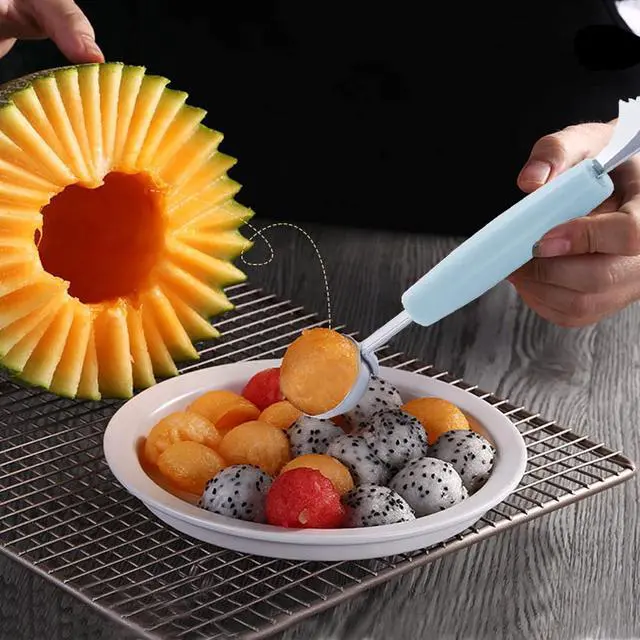 Alt view image 3 of 7 - Melon Baller, 2Pcs Double-Headed Fruit Carving Cutter Knife Cookie Scoop Fruit Decoration Tool Stainless Steel DIY Cutting Scooping Round Melon Scoop for Watermelon,Cantaloupe,Fruits,Sorbet,Ice Cream