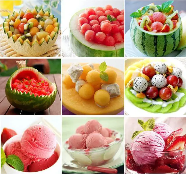 Alt view image 5 of 7 - Melon Baller, 2Pcs Double-Headed Fruit Carving Cutter Knife Cookie Scoop Fruit Decoration Tool Stainless Steel DIY Cutting Scooping Round Melon Scoop for Watermelon,Cantaloupe,Fruits,Sorbet,Ice Cream