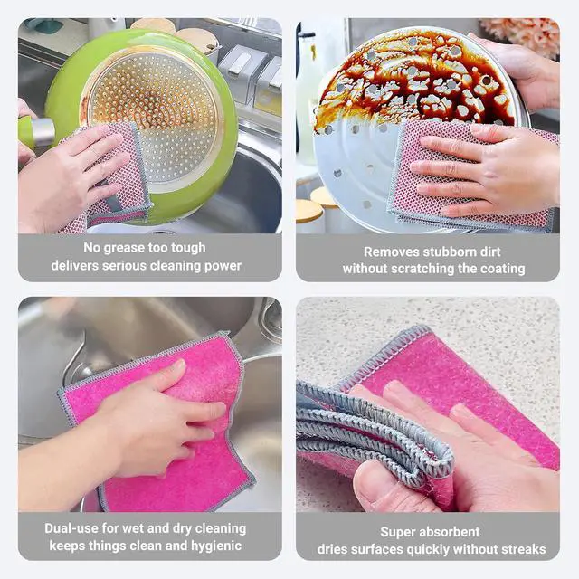 Alt view image 2 of 6 - Multifunctional Non-Scratch Wire Dishcloth, 10PCS Double Layer Multipurpose Wire Dishwashing Rags for Wet and Dry, Dish Cloths for Washing Dishes, Stovetops, Kitchen Countertops with Ease