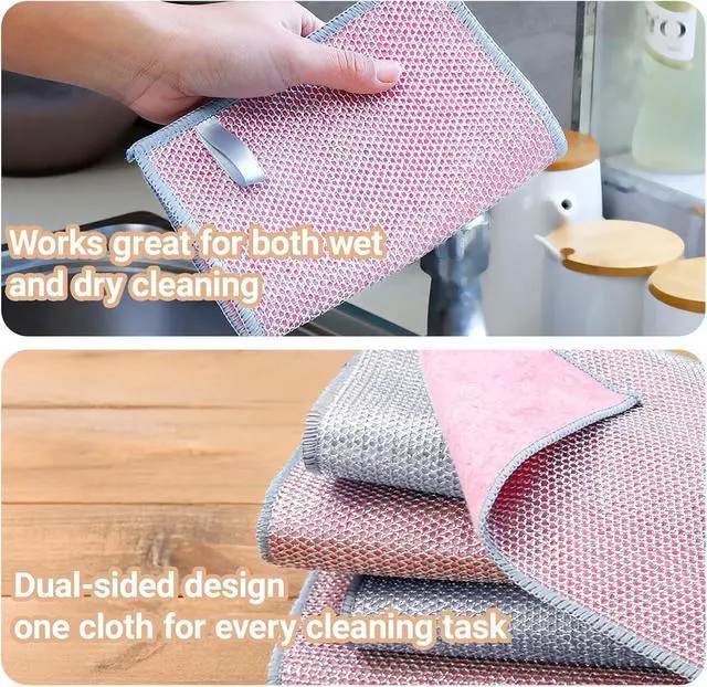 Alt view image 5 of 6 - Multifunctional Non-Scratch Wire Dishcloth, 10PCS Double Layer Multipurpose Wire Dishwashing Rags for Wet and Dry, Dish Cloths for Washing Dishes, Stovetops, Kitchen Countertops with Ease