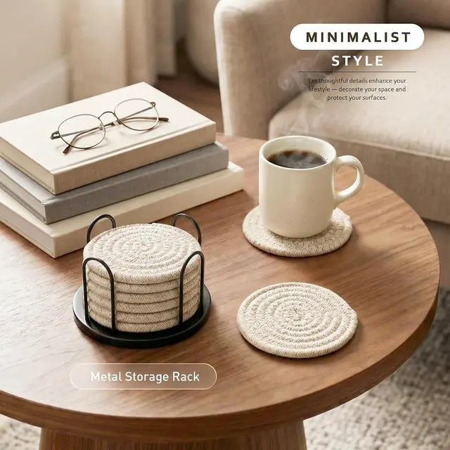 Alt view image 2 of 6 - Lazebox Coasters Set of 8 for Drinks, 4 Inch Large Coasters for Coffee Table, Tabletop Protection for Hot & Cold Drinks, Versatile Coasters for Home Decor, Non-Slip & Easy to Clean, Mixed Brown