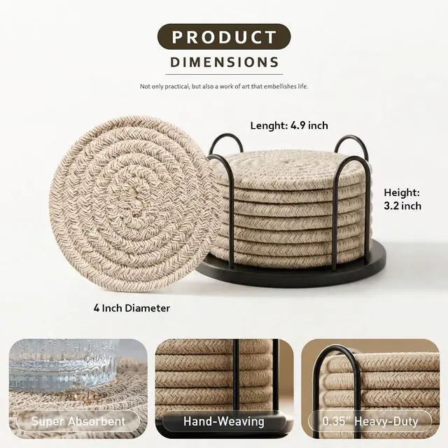 Alt view image 4 of 6 - Lazebox Coasters Set of 8 for Drinks, 4 Inch Large Coasters for Coffee Table, Tabletop Protection for Hot & Cold Drinks, Versatile Coasters for Home Decor, Non-Slip & Easy to Clean, Mixed Brown