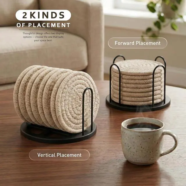 Alt view image 6 of 6 - Lazebox Coasters Set of 8 for Drinks, 4 Inch Large Coasters for Coffee Table, Tabletop Protection for Hot & Cold Drinks, Versatile Coasters for Home Decor, Non-Slip & Easy to Clean, Mixed Brown