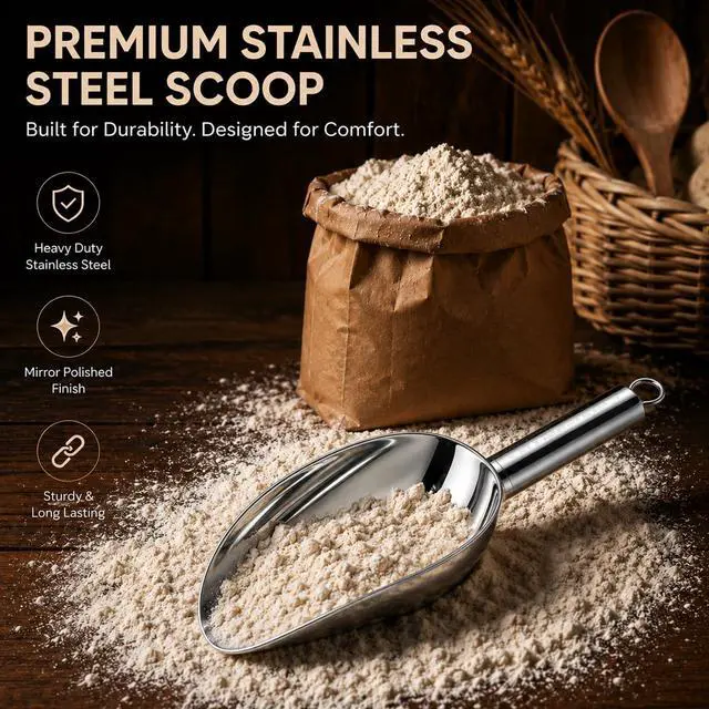 Alt view image 4 of 7 - JBscoop Stainless Steel Scoop for ice, 9.6 Inch Metal Food Scoop Kitchen Bar Party Wedding Heavy Duty Dishwasher Safe - 8 Oz