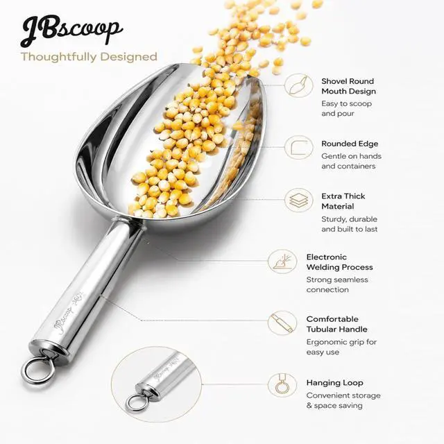 Alt view image 6 of 7 - JBscoop Stainless Steel Scoop for ice, 9.6 Inch Metal Food Scoop Kitchen Bar Party Wedding Heavy Duty Dishwasher Safe - 8 Oz