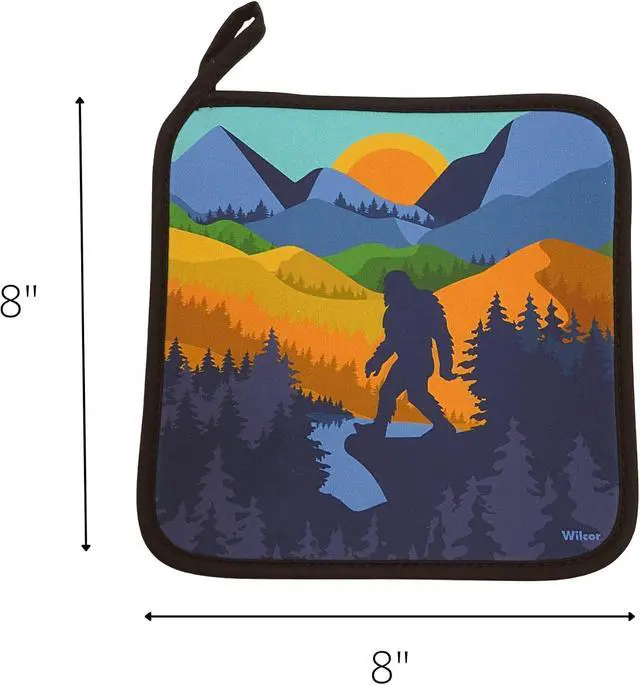 Alt view image 3 of 7 - Bigfoot Pot Holder Neoprene Sasquatch Sunset 8"