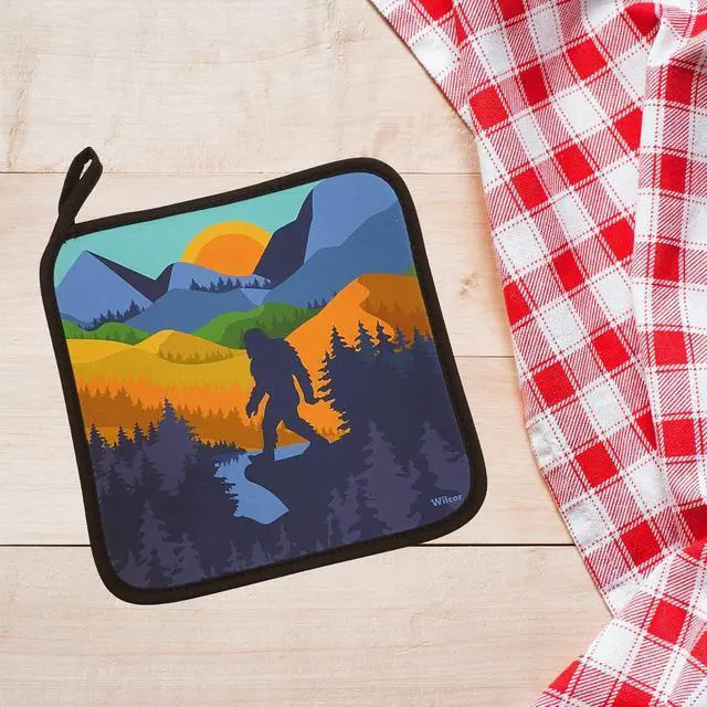 Alt view image 2 of 7 - Bigfoot Pot Holder Neoprene Sasquatch Sunset 8"