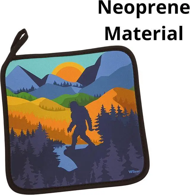 Alt view image 4 of 7 - Bigfoot Pot Holder Neoprene Sasquatch Sunset 8"