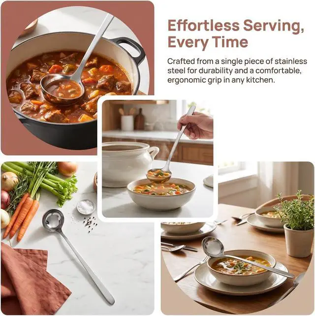 Alt view image 5 of 6 - KALLORY Stainless Steel Soup Ladle 9.25 inch Long Handle Kitchen Spoon for Water Rice Soup and Gravy Silver Stirring Food Scoop for Home Restaurant and Canteen Use