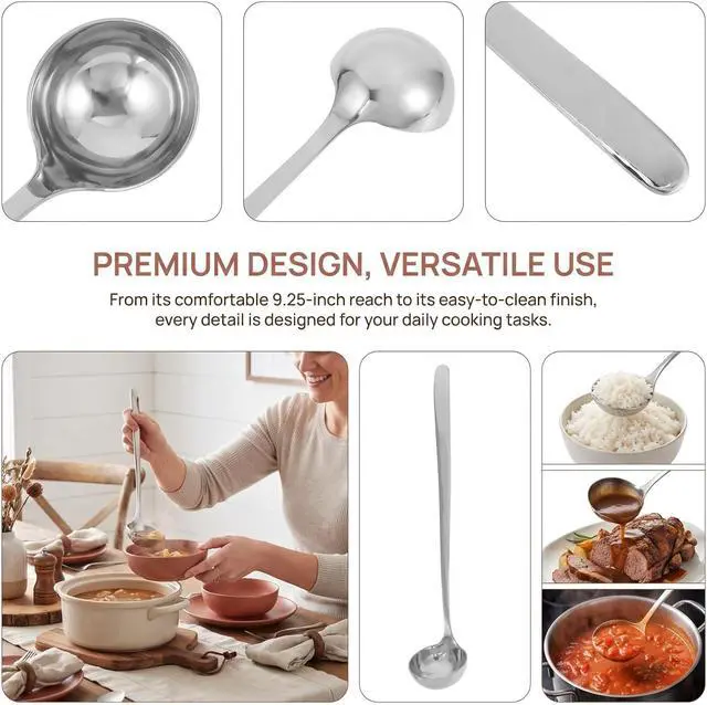 Alt view image 6 of 6 - KALLORY Stainless Steel Soup Ladle 9.25 inch Long Handle Kitchen Spoon for Water Rice Soup and Gravy Silver Stirring Food Scoop for Home Restaurant and Canteen Use